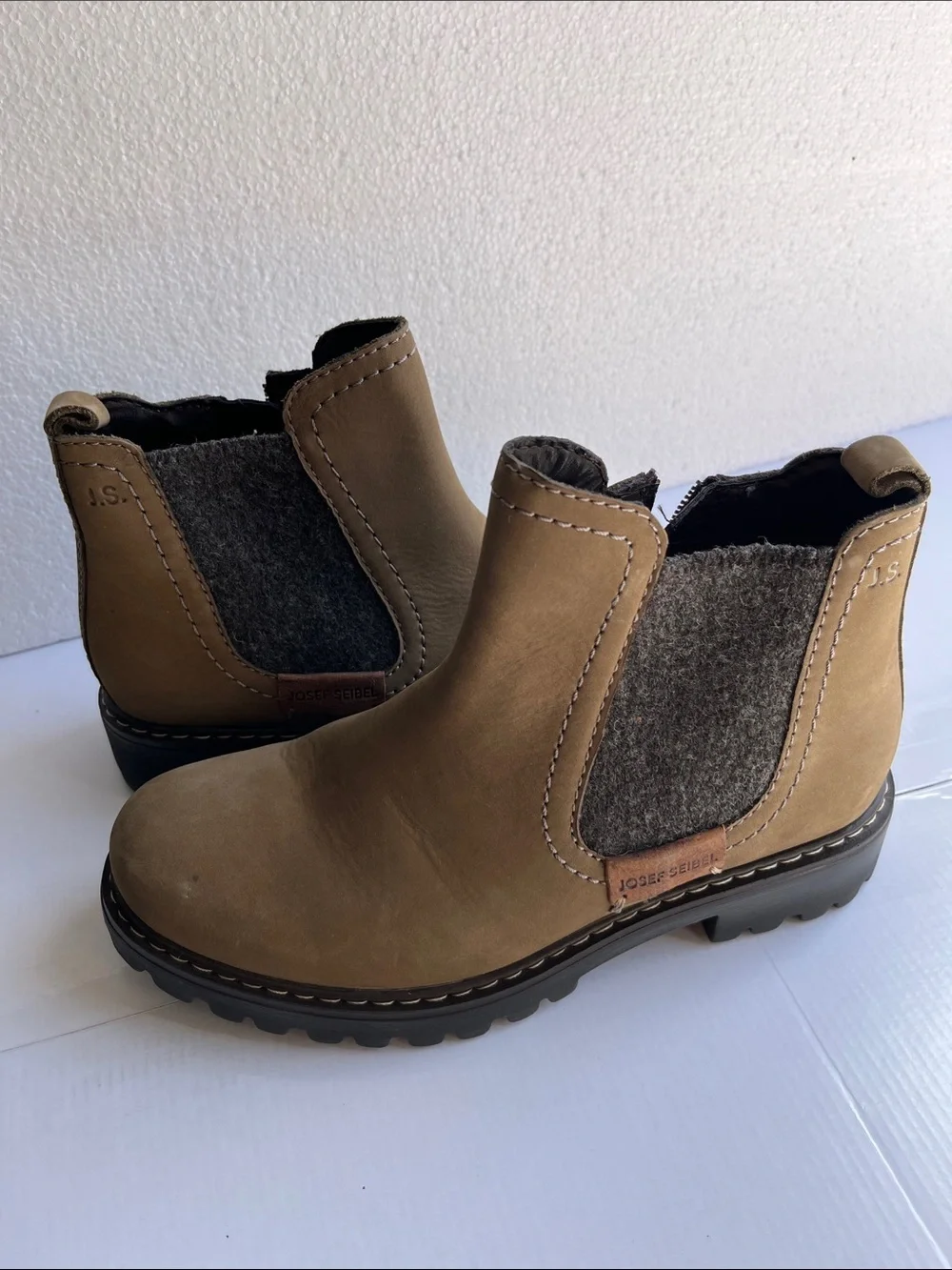 Josef Seibel Tan Chelsea Boots with Gray Panels